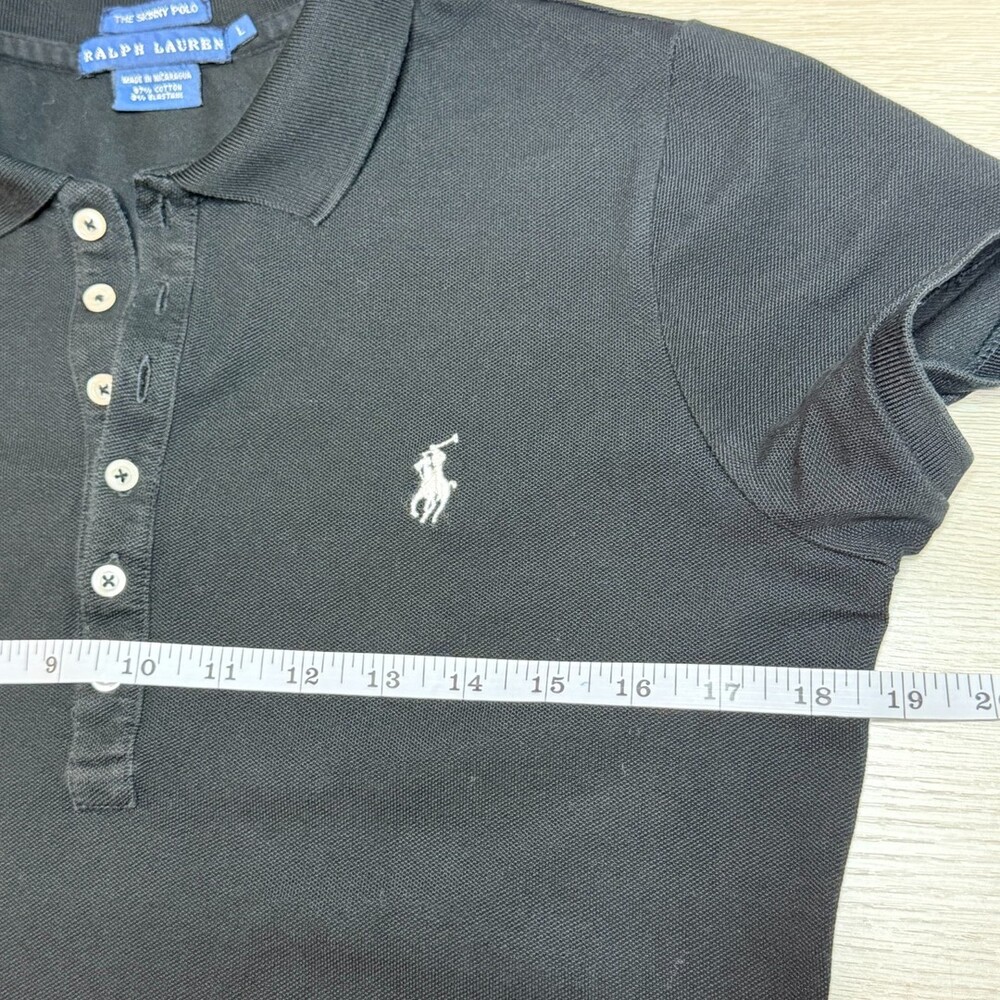 Lauren Ralph Lauren L Skinny Polo Women's Black with White Embroidered Polo - Picture 9 of 11
